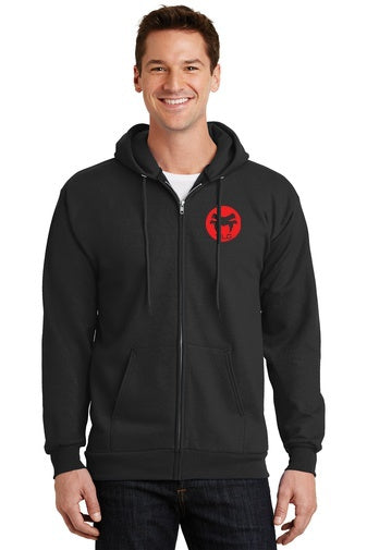 Black zip up hoodie 9-ounce, 50/50 cotton/polyester fleece lined mens/unisex hooded sweatshirt