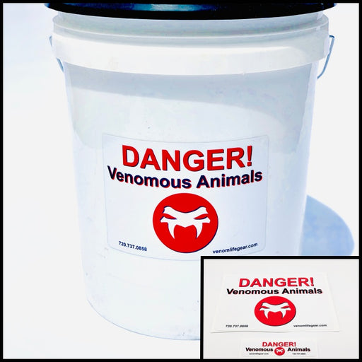 Venomous stickers, venomous decals, safety signs, warning signs, dangerous animals, decals for buckets, tubs, cages, and more