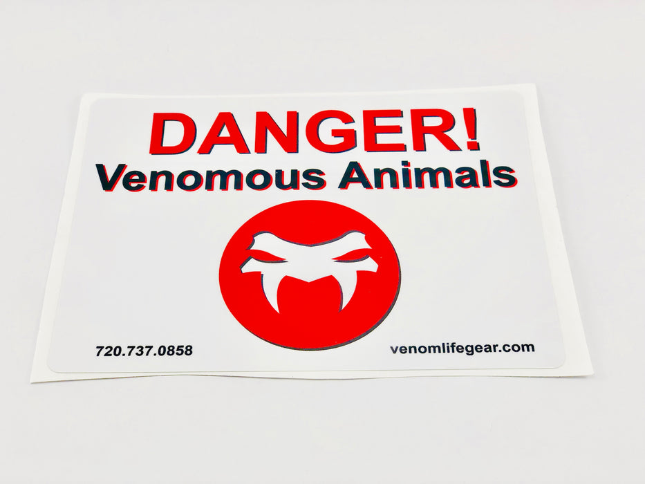 Venomous stickers, venomous decals, safety signs, warning signs, dangerous animals, decals for buckets, tubs, cages, and more