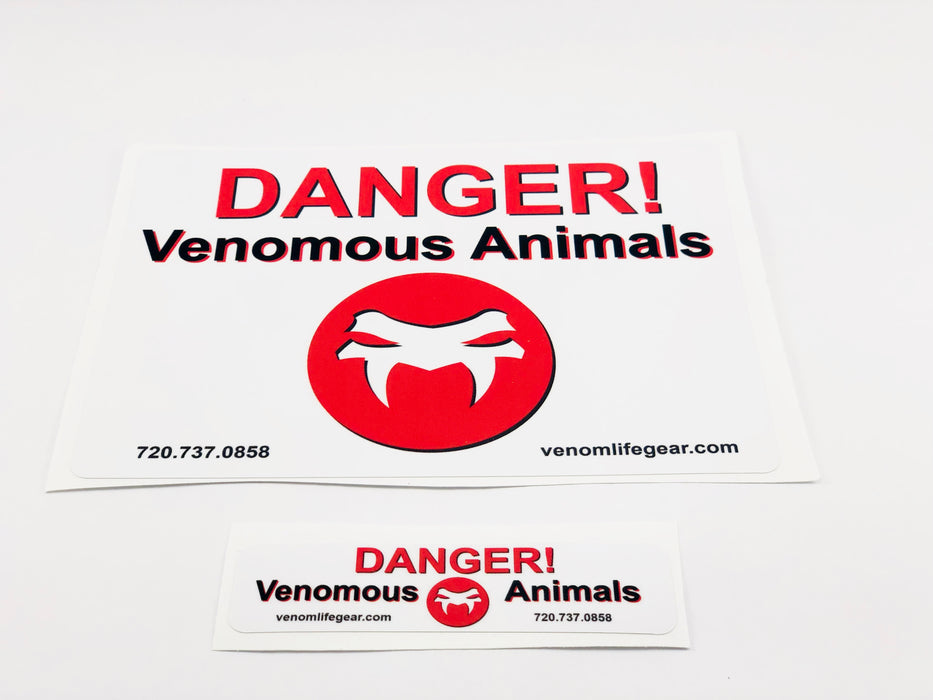 Venomous stickers, venomous decals, safety signs, warning signs, dangerous animals, decals for buckets, tubs, cages, and more