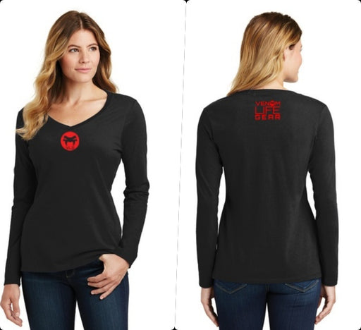 Ladies Black V-Neck Long Sleeve