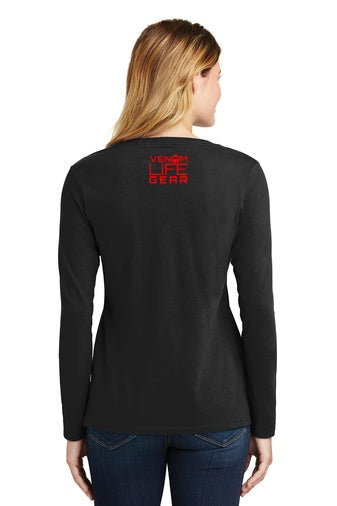 Ladies Black V-Neck Long Sleeve