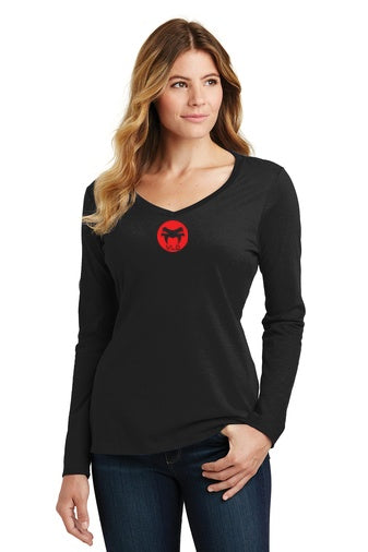 Ladies Black V-Neck Long Sleeve