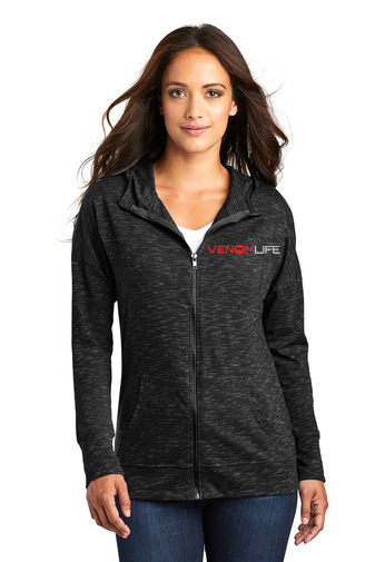 Women's Ladies black grey heather full zip hoodie, hooded sweatshirt, light weight, soft formfitting hoodie